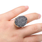 Natural Druzy Agates Rings Diamon-Studded Open Finger Rings Irregular Charm Rings for Women Men Party Wedding Jewelry