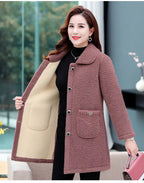 Middle-aged Mothers Faux lamb Wool Coat 2024 Autumn Winter Loose Long-sleeve Outerwear Solid Female Jacket Parkas Casual Tops
