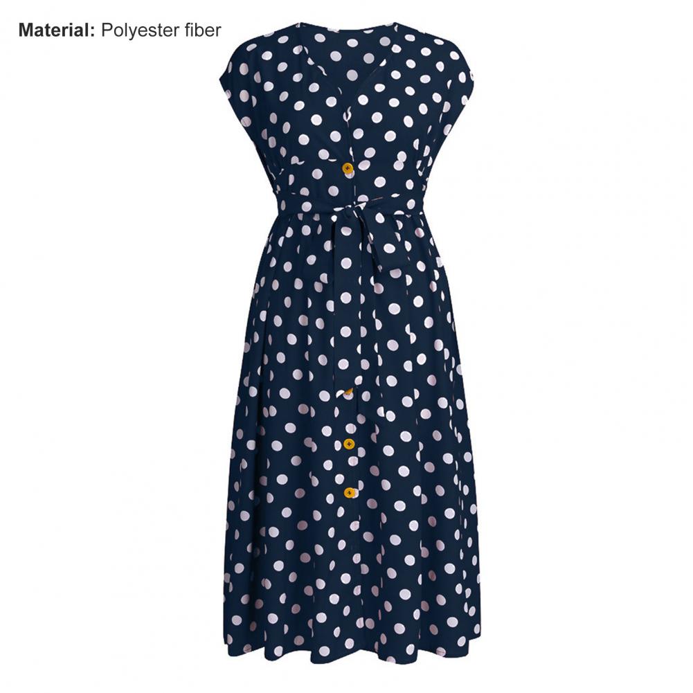 Women Plus Size Dress Polka Dot Print V Neck  Summer Single-breasted Sleeveless Large Hem Dress платье женское vestido mujer