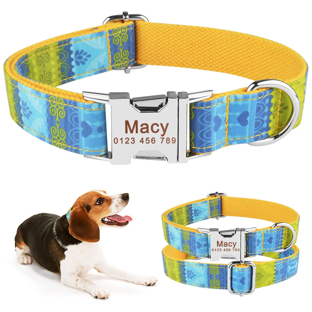 Nylon Fashion Boy Girl Unisex Dogs Collar Products Pet Collar Small Large Personalized Dog Collar Custom Engraved Name ID Tag