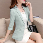 Elegant Women's Stripe 3/4 sleeve Suit Jacket 2025 Spring Summer Thin Slim Outwear Single button Female Office Blazer Coat Tops
