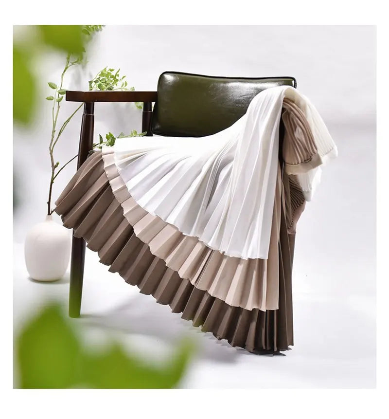 Women's Elegant Solid Color Midi Skirt Korean Female High Waist Fan-shaped Pleated Twill Skirts Faldas 2021 Summer Autumn Sk772