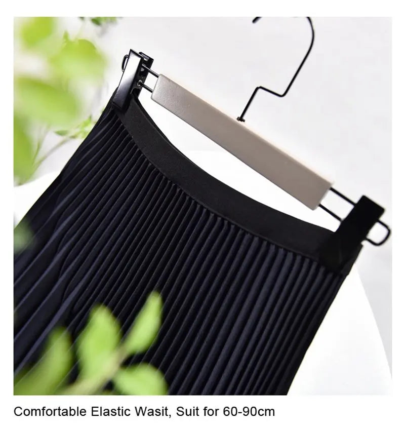 Women's Elegant Solid Color Midi Skirt Korean Female High Waist Fan-shaped Pleated Twill Skirts Faldas 2021 Summer Autumn Sk772