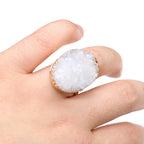 Natural Druzy Agates Rings Diamon-Studded Open Finger Rings Irregular Charm Rings for Women Men Party Wedding Jewelry