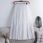 Designer Chic Maxi Skirt Woman 2024 New Summer A-Line Solid Patchwork Skirts Minimalist Casual Loose Pleated Skirts Jupe Femme