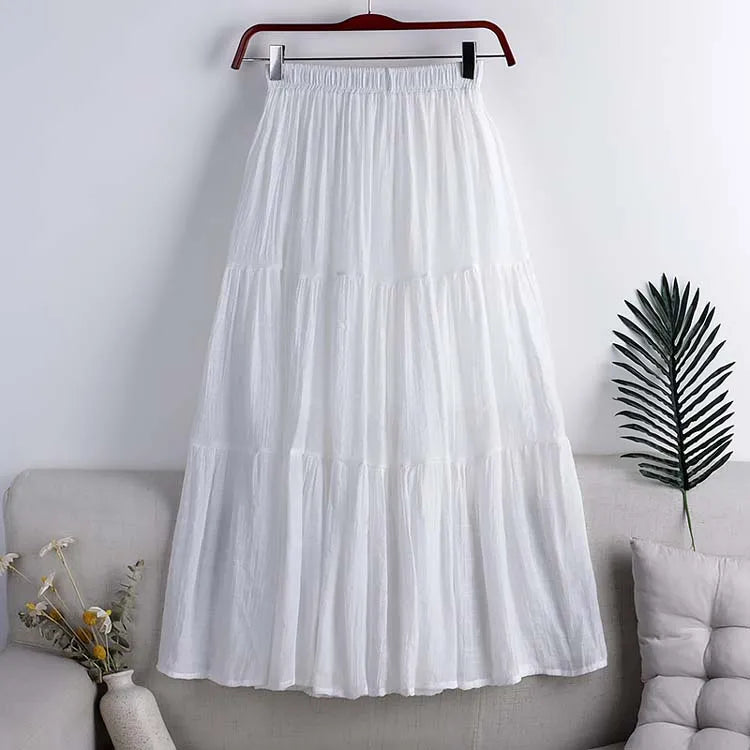 Designer Chic Maxi Skirt Woman 2024 New Summer A-Line Solid Patchwork Skirts Minimalist Casual Loose Pleated Skirts Jupe Femme