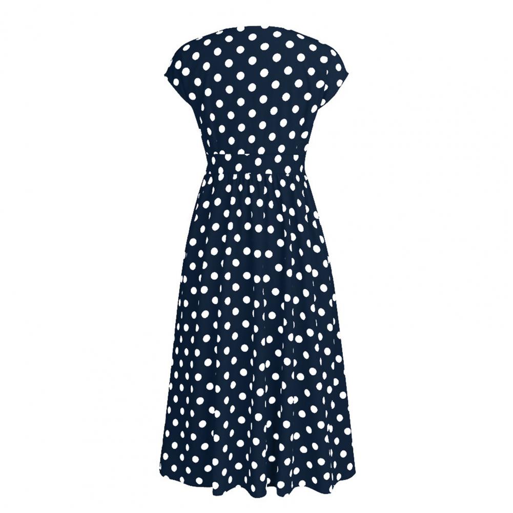 Women Plus Size Dress Polka Dot Print V Neck  Summer Single-breasted Sleeveless Large Hem Dress платье женское vestido mujer