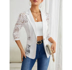 Women's Blazer Autumn 2024 New Lace Patch Single Breasted Flap Detail Y2k Coat Work Office Female Fashion Elegant Daily Jacket