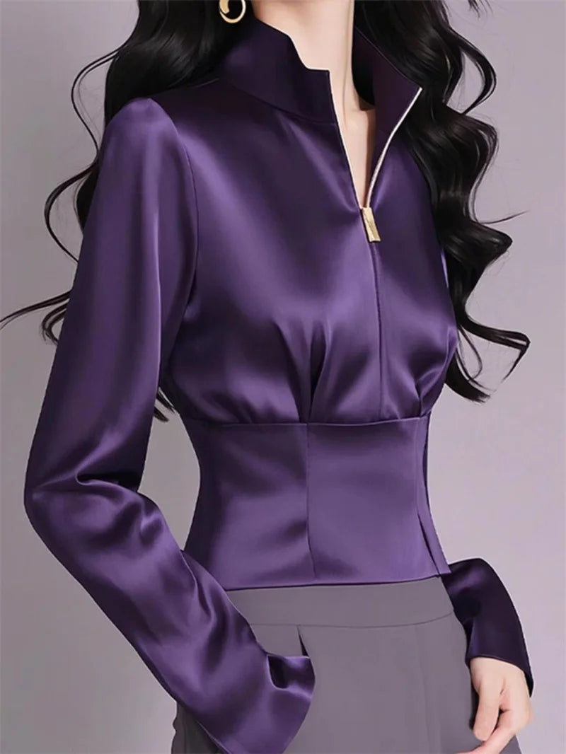 Luxury Satin Shirt Women's Spring Summer New Coat Unique Beautiful Waist Jacket French High-Grade Outerwear Female Overcoat Tops