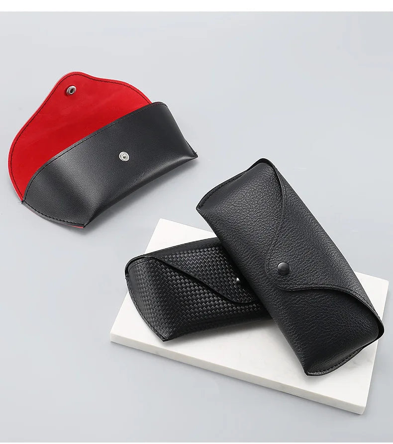 New Sunglasses Cases Large Black New Red Lined Leather Business Litchi Pattern Sunglasses Glasses Case  Eyewear Accessories