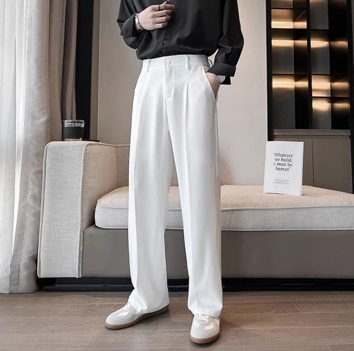 Wide Leg Gray Baggy Men's Summer Pants Tailoring Chinese Homme Dress Slacks Spring Clothes Male Suit Trousers Formal Designer Up