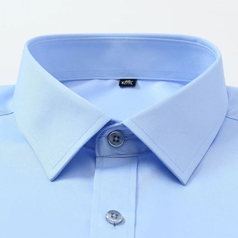 2023 Non-Iron Solid  Soft Easycare Stretch Shirts Men Spandex Long Sleeve Dress Shirt Men Office Shirts Men Clothing