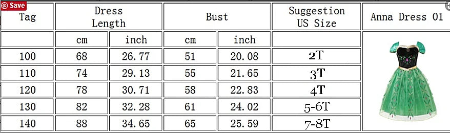 Anna Costume For Kids Girl Fancy Birthday Party Gown Princess Dress Carnival Party Children Clothing Full Printing Vestidos