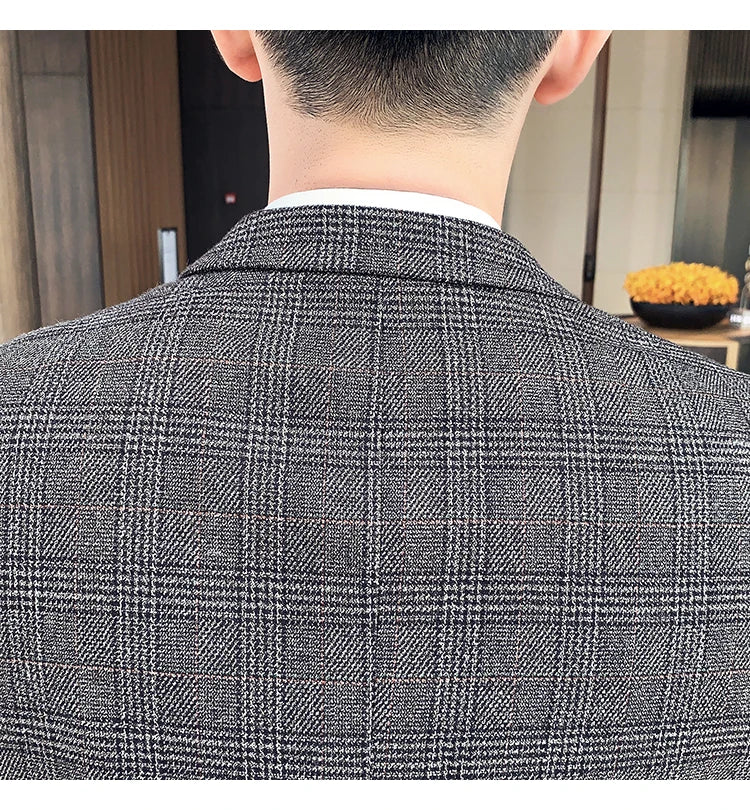 Men Luxury Slim Fit Check Suits Men Boutique Business Casual Formal Suits Sets Blazers+Pants Wedding Social Tuxedo Dress Homme