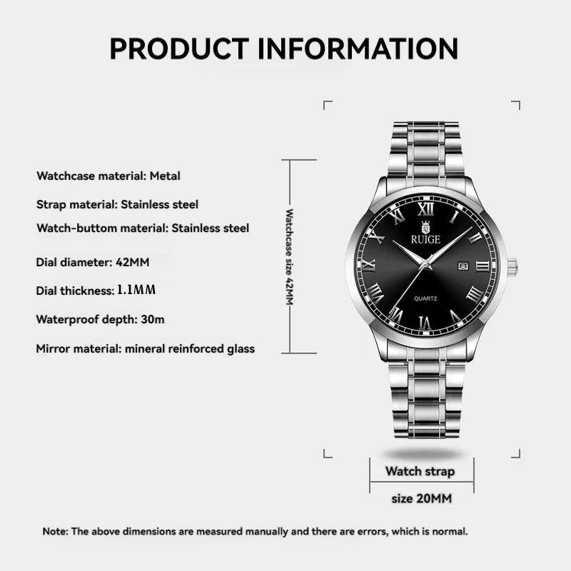 RUIGE Fashion Men's Watch Roman Scale Minimalist Men's Famous Watch Night Glow Waterproof Trendy Watch