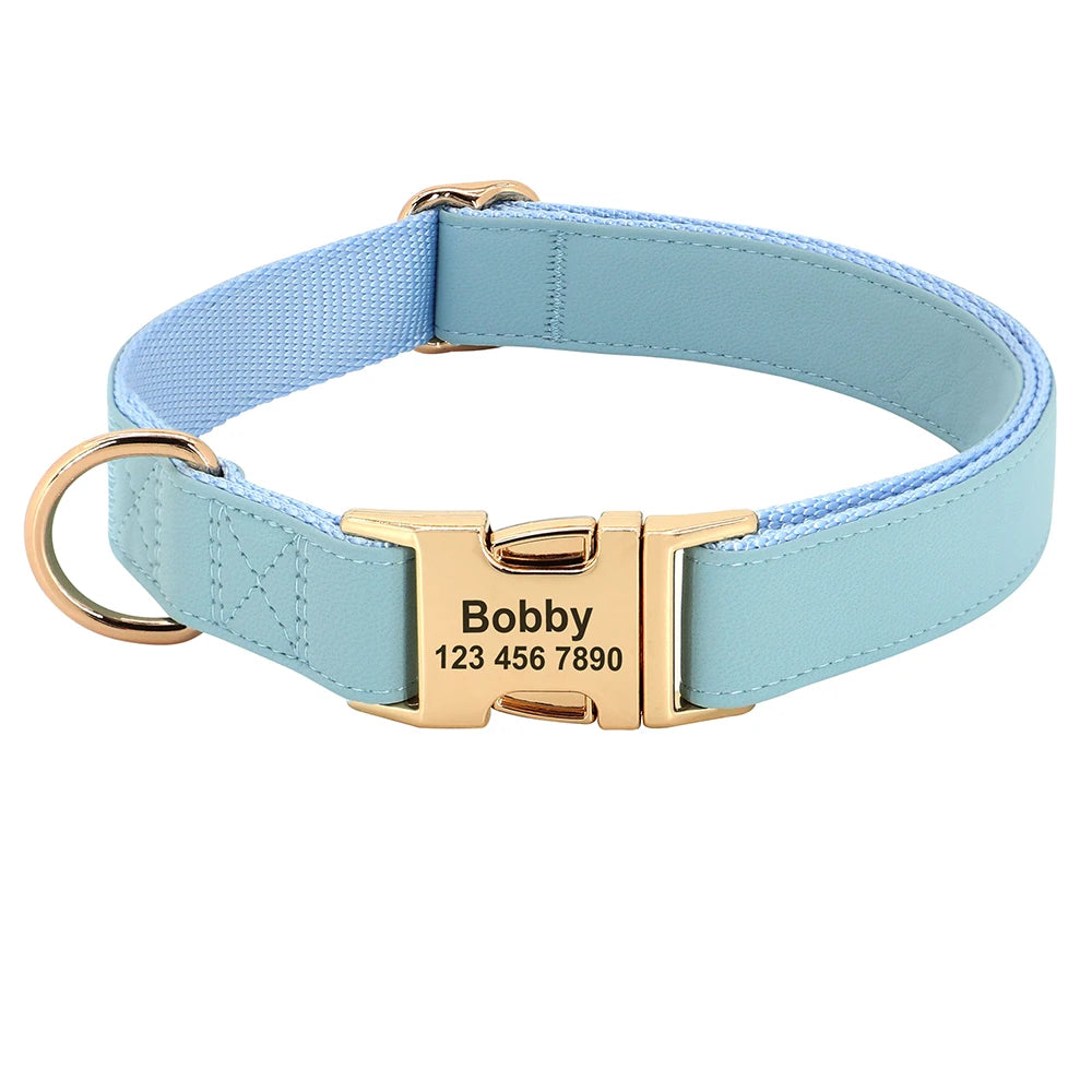 Personalized Dog Buckle Collar Customized Dog Leather Collars Free Engraving Pet Collar For Small Medium Large Dogs Bulldog Pug