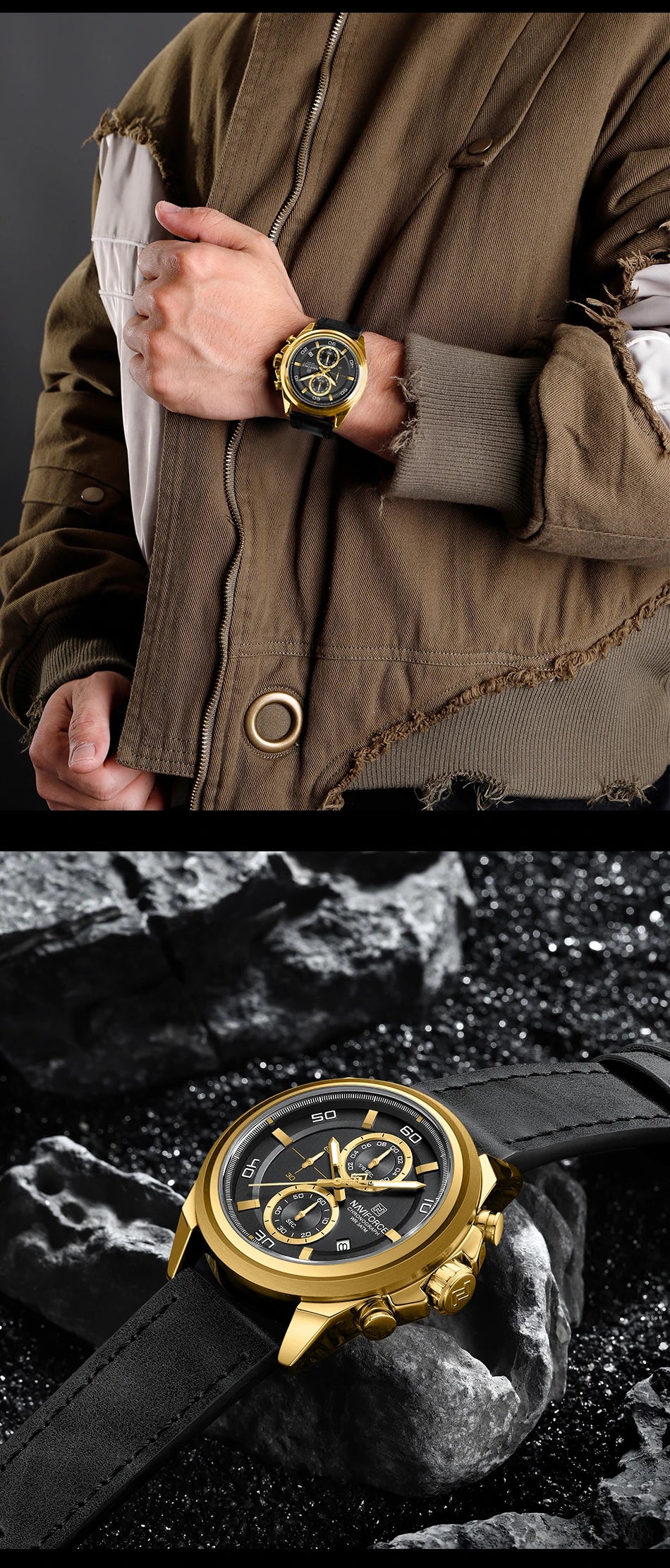 NAVIFORCE  Hands Wristwatches Genuine Leather Strap Alloy Case Casual Watches Dress Watch for Men Waterproof with Date Luminous