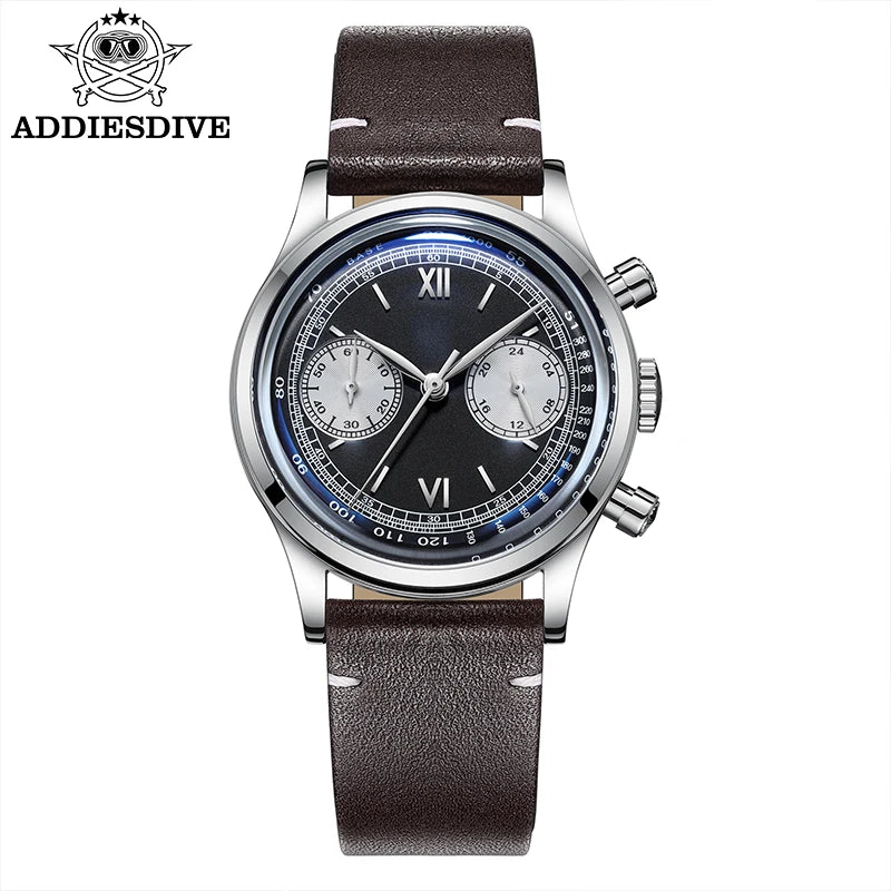 ADDIESDIVE Retro Quartz Watch for Men VK64 Multifunctional 24 Hour Chronograph Watches Bubble Mirror Glass 100m Dive Wristwatch