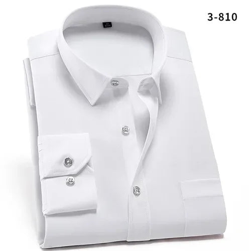 2023 Non-Iron Solid  Soft Easycare Stretch Shirts Men Spandex Long Sleeve Dress Shirt Men Office Shirts Men Clothing