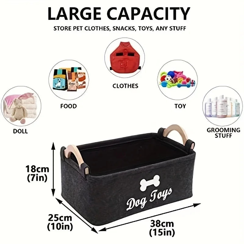 Felt Pet Toy Storage Basket Foldable Dog Toy Box Large Capacity Storage Basket for Dog Cats Household Storage Container