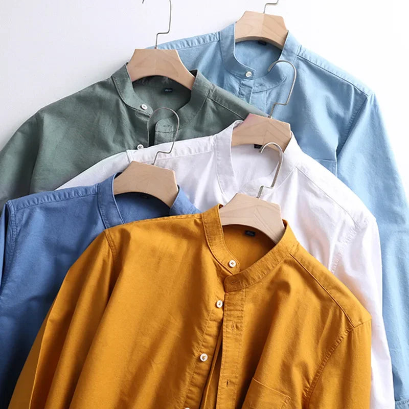 2025 Cotton Stand-up Neck Oxford Spinning Anti-wrinkle Casual  Spring  Autumn New Men's Shirt Jackets  Long Sleeve Shirt Men's