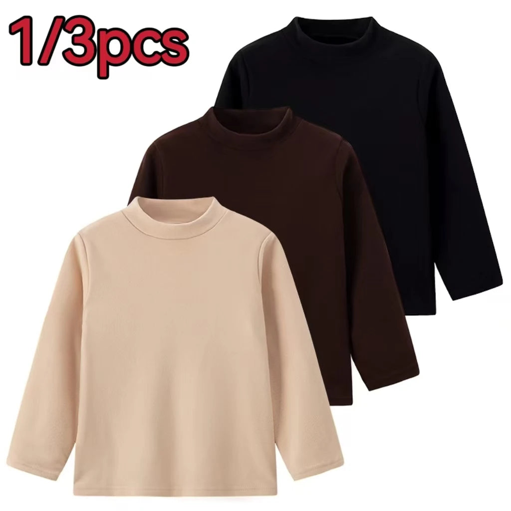 1/3 Piece Children's Mid-collar Bottoming Shirt in Autumn And Winter Solid Color Joker Girls' Long sleeve T-shirt Boys' Casual S
