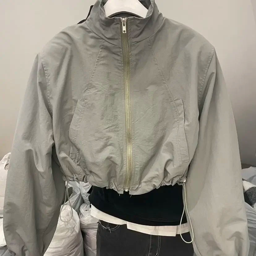 Autumn Vintage Women's Windbreaker Cropped Jackets Harajuku Oversized Streetwear Long Sleeve Casual Fashion Female Elegant Top