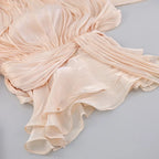Pleated Mini Dress Women New Fashion Puff Sleeve Elegant V-neck High Waist Evening Party Dresses Lady Holiday Beach Vestidos