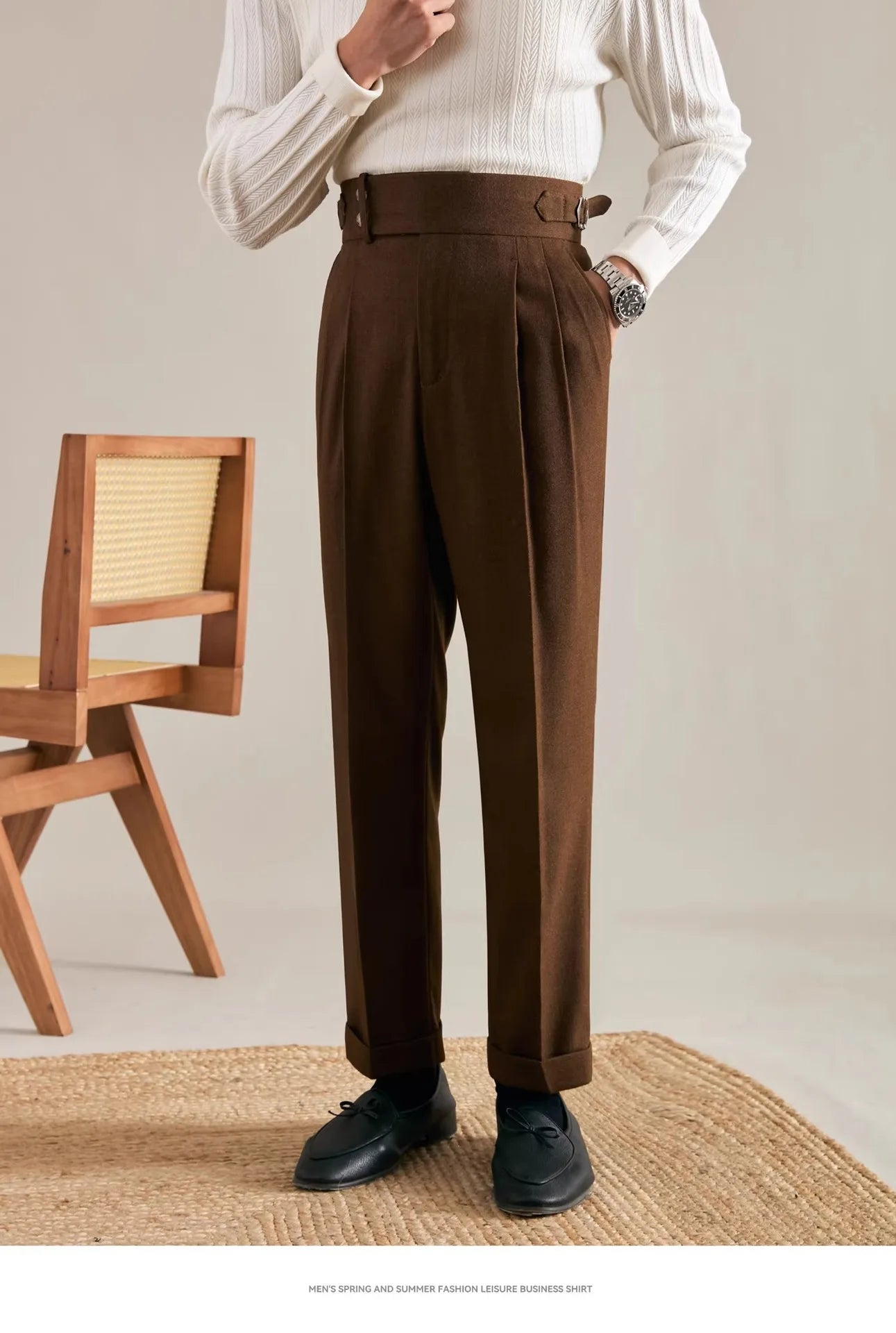 Italian Naples Trousers High Waisted Straight Men's Business Casual Pants High-end Elegant Retro Suit Pants Banquet Wedding