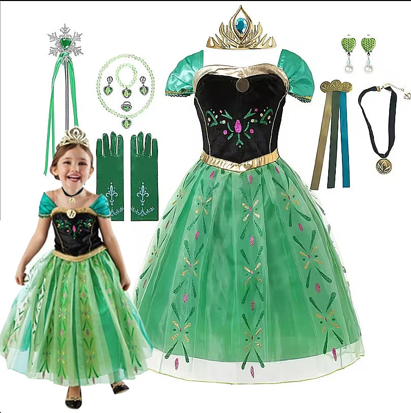 Anna Costume For Kids Girl Fancy Birthday Party Gown Princess Dress Carnival Party Children Clothing Full Printing Vestidos