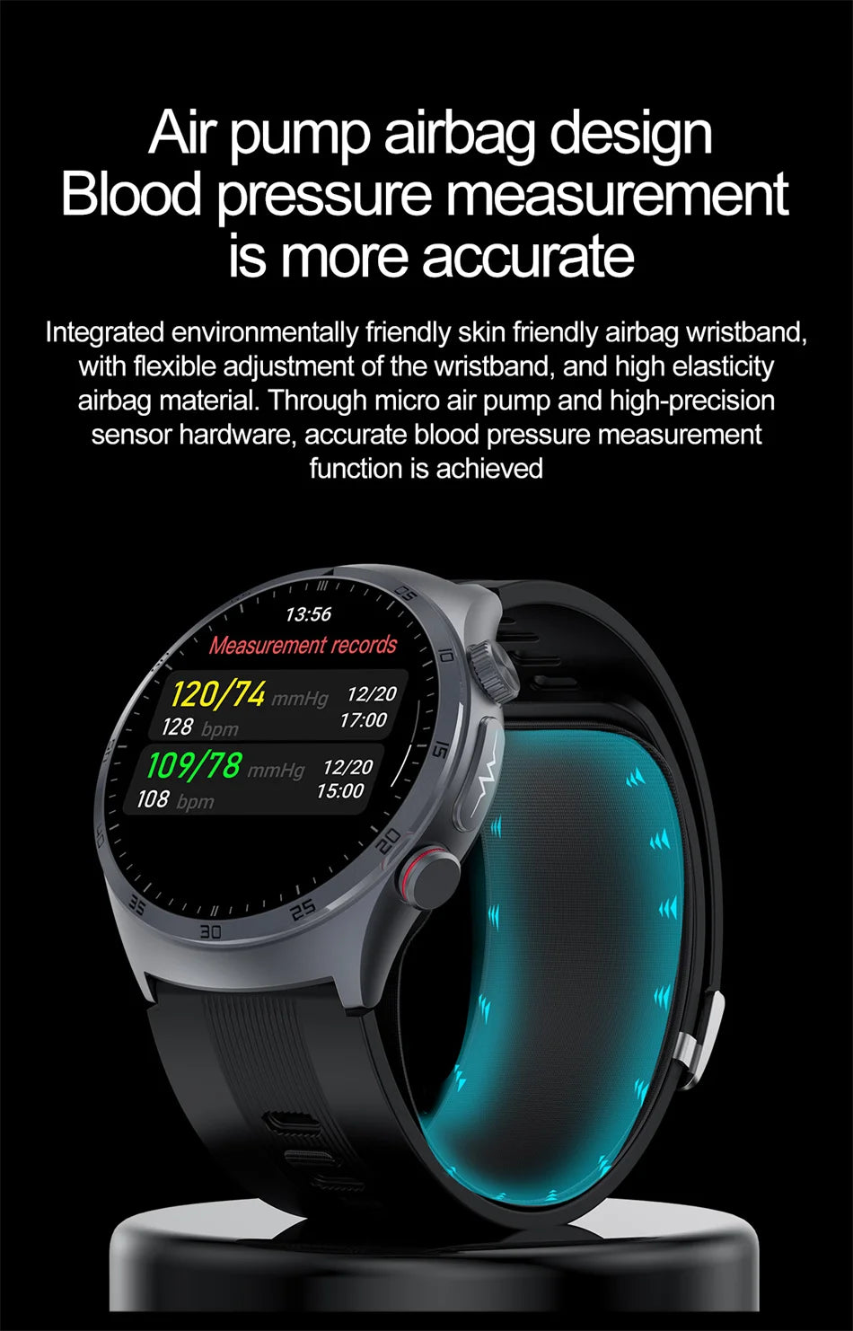 Sapphire Glass AMOLED Blood Pressure Smart Watches ECG Blood Oxygen Blood Pressure Air Pump Sport Health Tracking Smartwatch NFC