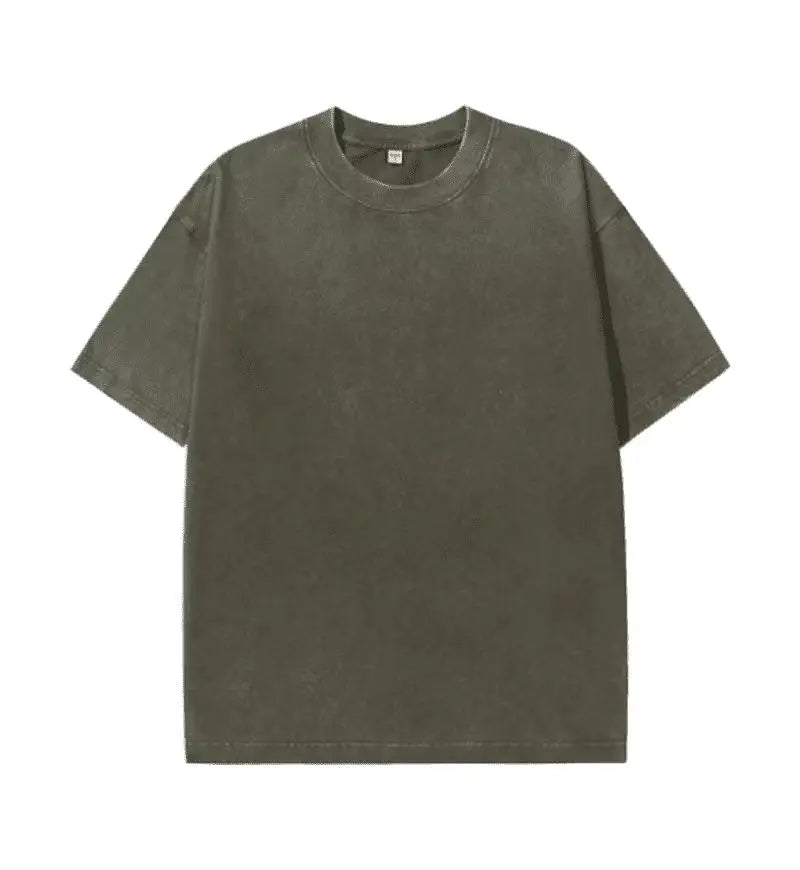 2025 summer European code wash heavy short sleeve T-shirt for young men pure cotton solid color loose retro round neck half slee