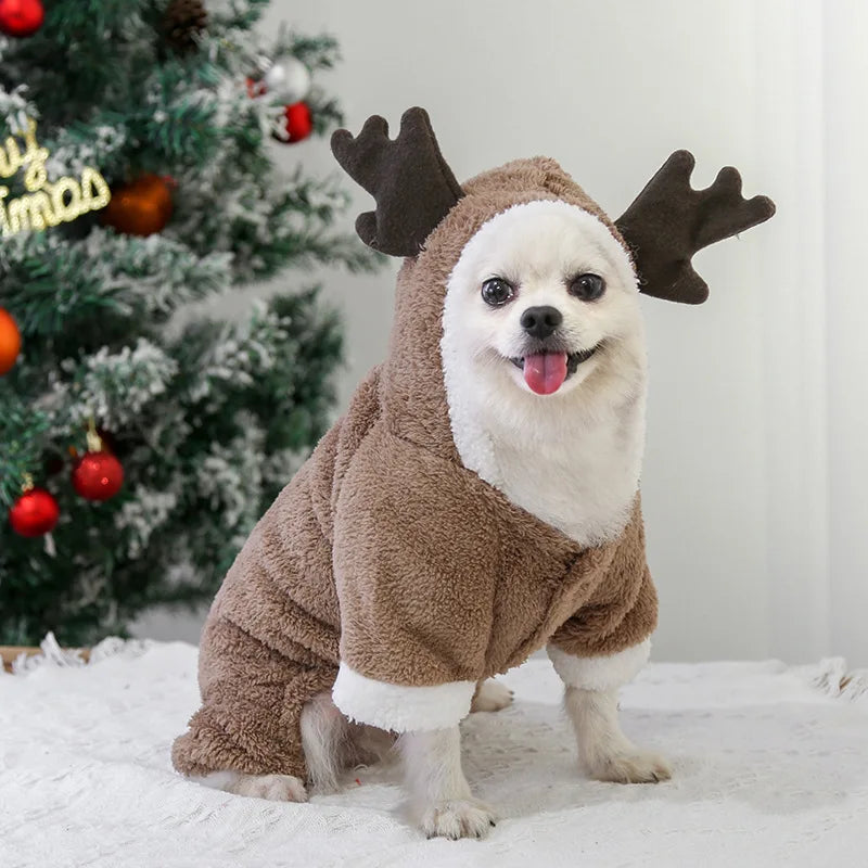 Pet Dog Cat Halloween Christmas Costume Cosplay Elk Dog Costumes for Small Dogs Winter Warm Dog Cat Clothes