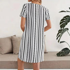 Casual Striped Print Dress For Women Fashion O-Neck Short Sleeve Loose Dresses Lady Office Womens Clothing Summer New Plus Size