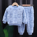 New Autumn and Winter Flange Pajamas Suits Children's Long Sleeve Top+Trousers Sets Plus Velvet Thick Home Wear 1-6 Years Old