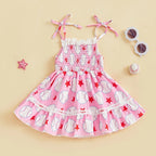 Girls Sleeveless Floral Print Ruffle Hem Summer Dress with Bow Detail and Button Closure - Casual A-line Beach Dress for