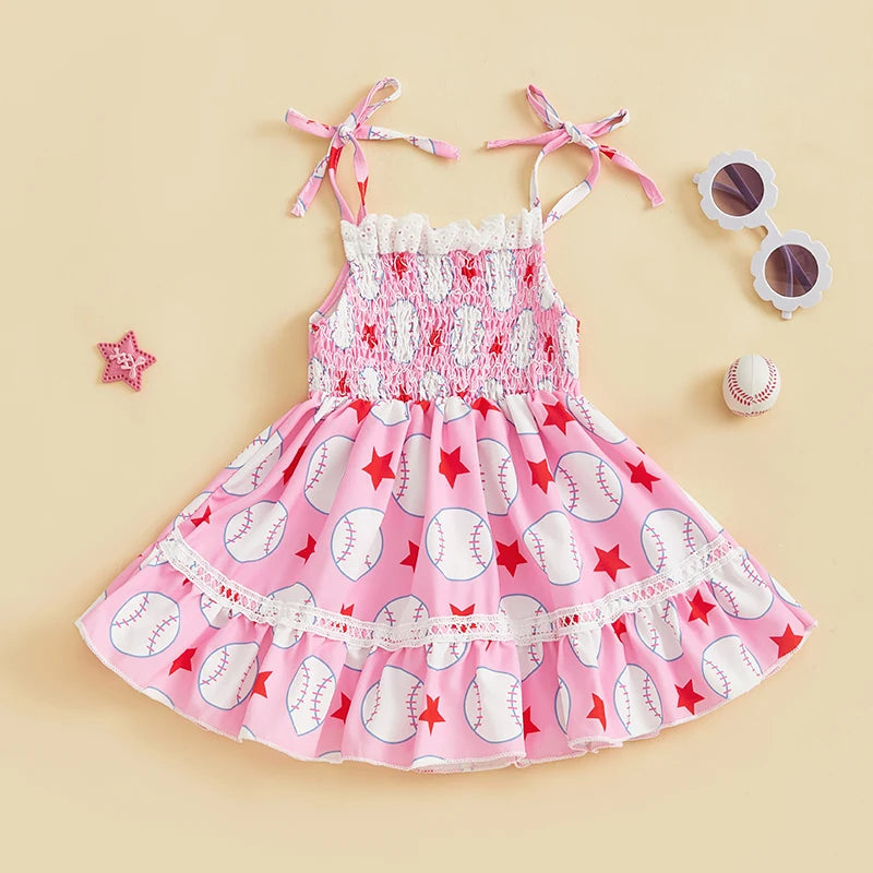Girls Sleeveless Floral Print Ruffle Hem Summer Dress with Bow Detail and Button Closure - Casual A-line Beach Dress for