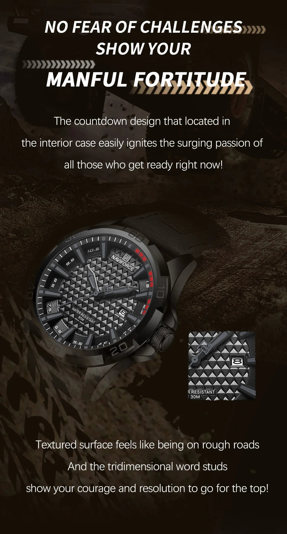 Top Brand NAVIFORCE  Men Quartz Watch Sports Shockproof Waterproof Leather Male Fashion Luxury WristWatch Casual Calendar Clock