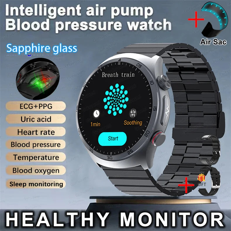 Sapphire Glass AMOLED Blood Pressure Smart Watches ECG Blood Oxygen Blood Pressure Air Pump Sport Health Tracking Smartwatch NFC