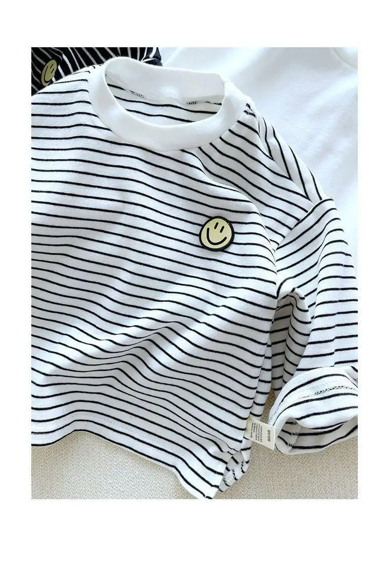 Striped Cute Baby Long Sleeved T-shirt Children Clothes Tops Boy's Sweatshirt Kids O-neck Pullover Blouse 1 2 3 4 5 6years