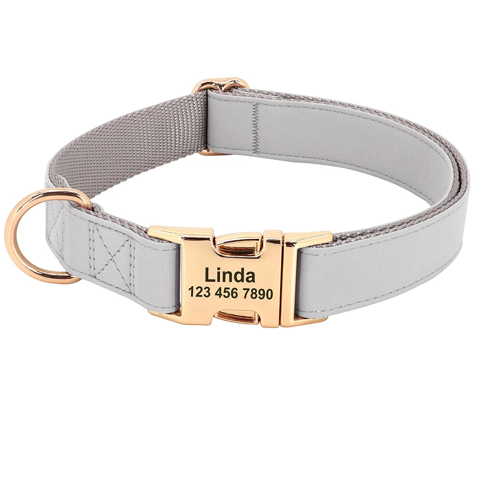Personalized Dog Buckle Collar Customized Dog Leather Collars Free Engraving Pet Collar For Small Medium Large Dogs Bulldog Pug