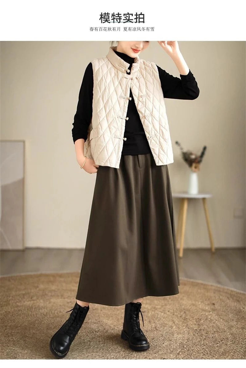 2024 New Autumn Winter Parkas Women Puffer Vest Loose Cropped Stand Collar Sleeveless Vest Jackets Down Cotton Padded Waistcoat