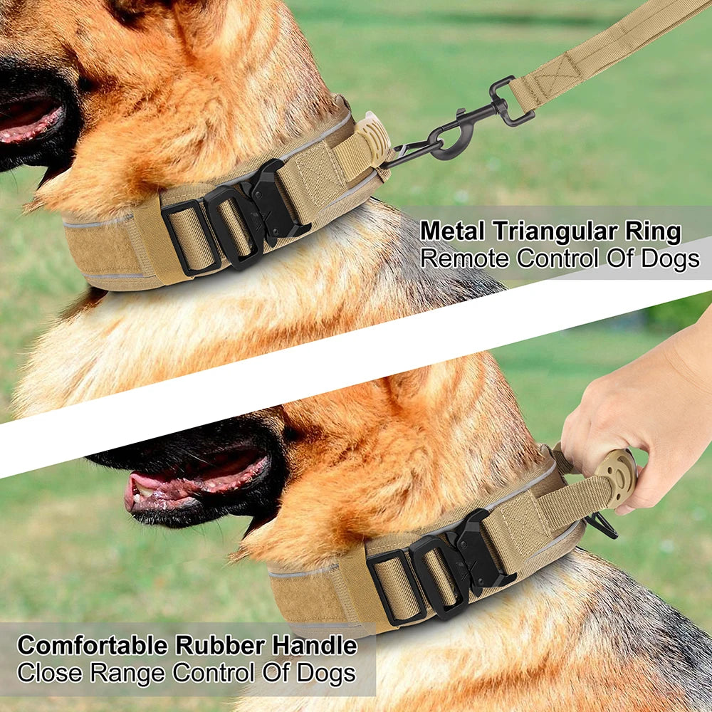 Nylon Durable Dog Collar Military Tactical Pet Training Collars Reflective Necklace With Handle Strong For Medium Large Dogs
