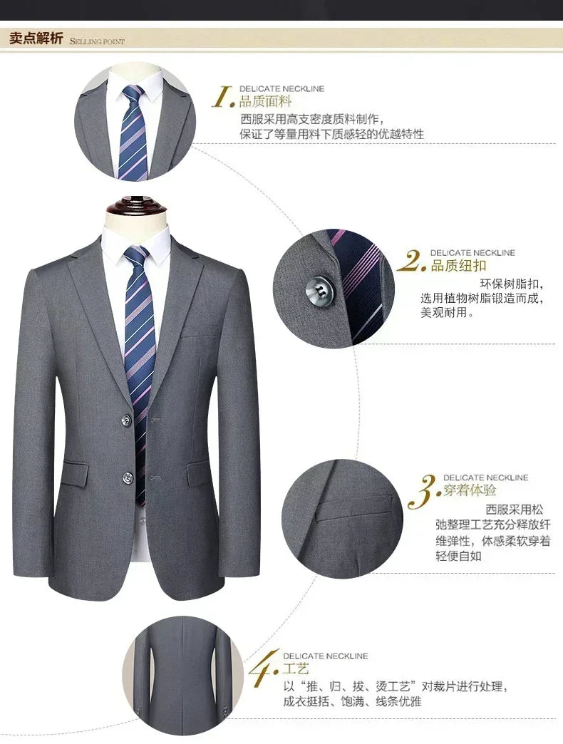 S-8XL New  (Blazer+ Pants) Men's Fashion Business Gentleman Trend Slim-fit Casual Wedding Travel Plus-size Solid Color Suit