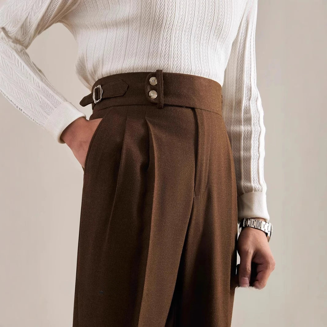 Italian Naples Trousers High Waisted Straight Men's Business Casual Pants High-end Elegant Retro Suit Pants Banquet Wedding