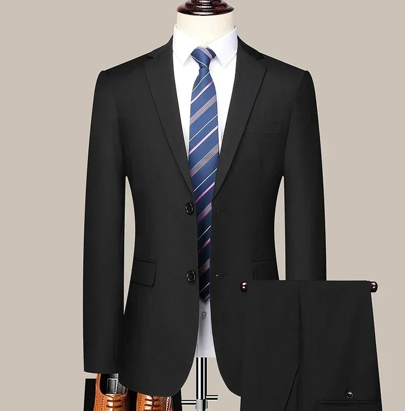 S-8XL New  (Blazer+ Pants) Men's Fashion Business Gentleman Trend Slim-fit Casual Wedding Travel Plus-size Solid Color Suit