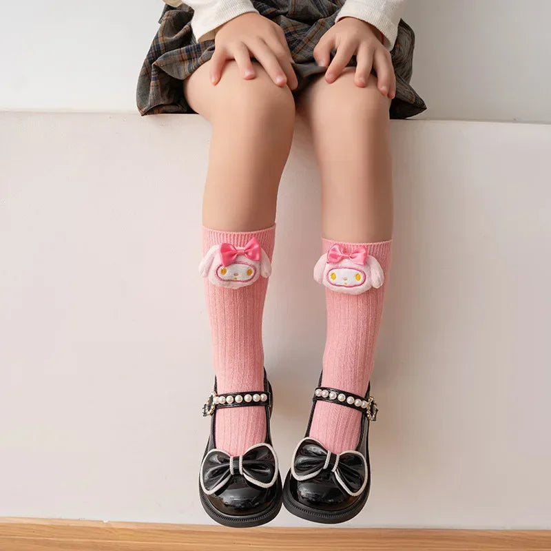 Kuromi Melody Cinnamoroll Kitty Cat Sanrio Socks for Children's Girls Cartoon Kawaii Korean Style Mid-Tube Trendy Student Socks