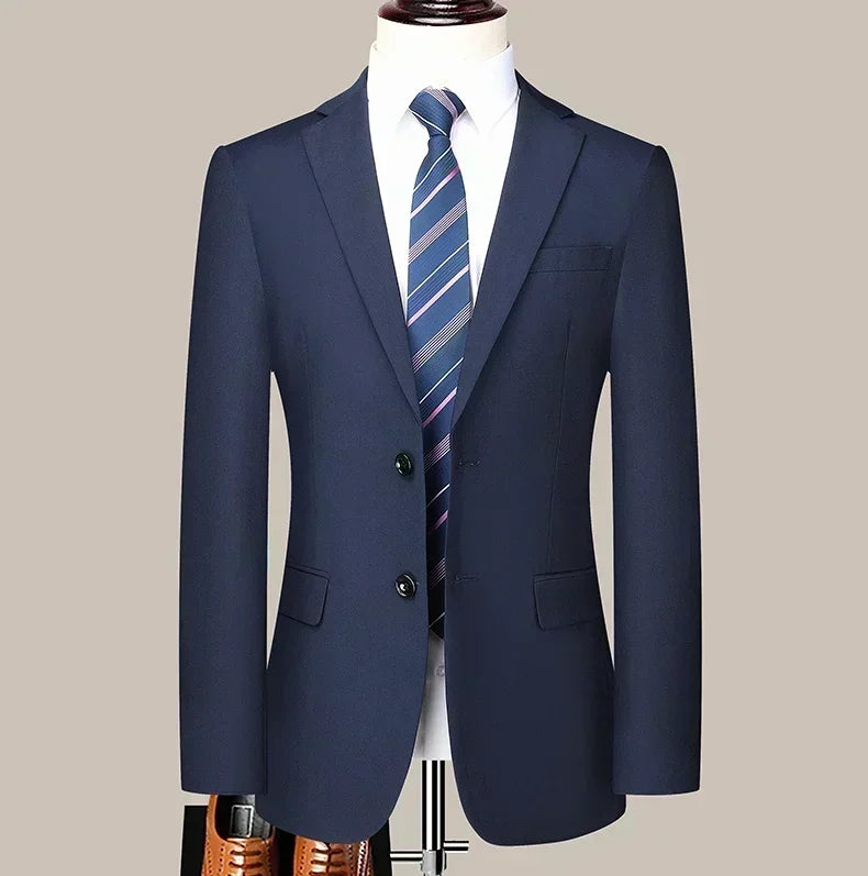 S-8XL New  (Blazer+ Pants) Men's Fashion Business Gentleman Trend Slim-fit Casual Wedding Travel Plus-size Solid Color Suit