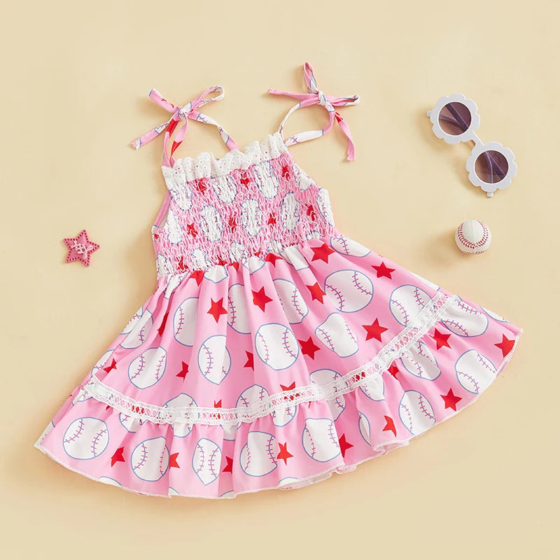 Girls Sleeveless Floral Print Ruffle Hem Summer Dress with Bow Detail and Button Closure - Casual A-line Beach Dress for