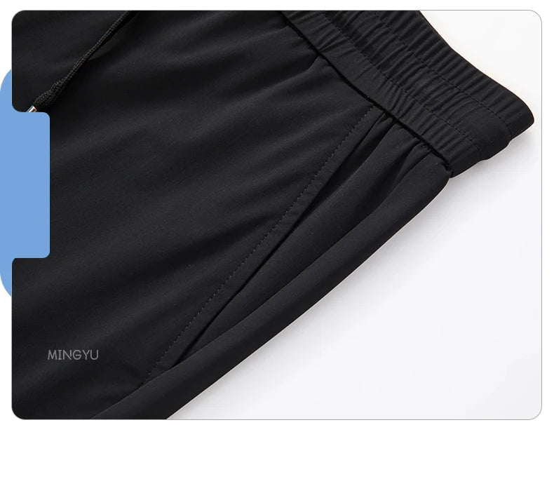 Summer High Stretch Smooth Ice Silk Casual Pants Man Thin Soft Elastic Waist Korean Grey Sweatpants Sports Jogging Trousers Male